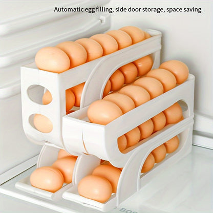 3-Tier Sliding Egg Holder – Clear Plastic, Space-Saving Refrigerator Storage Rack with Automatic Rolling Feature