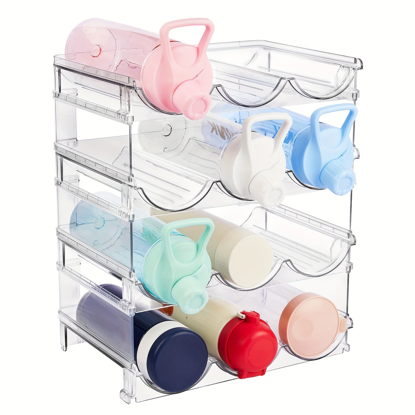 2/3/4-Piece Stackable Water Bottle Organizer – Plastic Fridge and Pantry Storage Rack for Bottles, Wine, and Travel Mugs