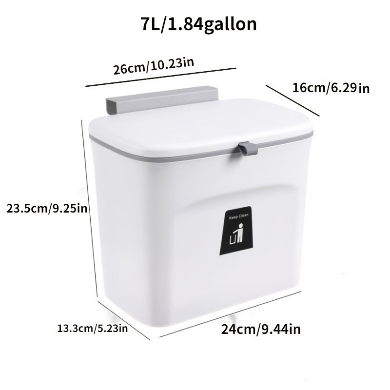 Under Cabinet Door Hanging Trash Can with Lid – No Drill Kitchen Waste Bin, Space-Saving Cabinet Organizer for Food Scraps & Utensils