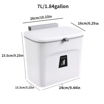 Under Cabinet Door Hanging Trash Can with Lid – No Drill Kitchen Waste Bin, Space-Saving Cabinet Organizer for Food Scraps & Utensils