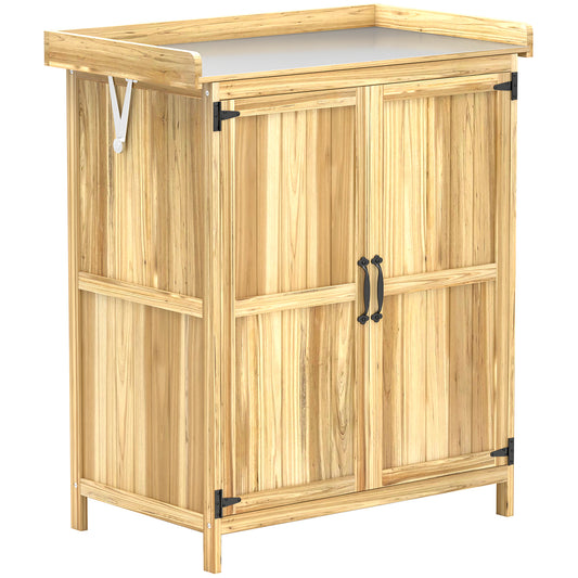 43 x 74cm Fir Wood Shed, with Metal Worktop- Natural Finish