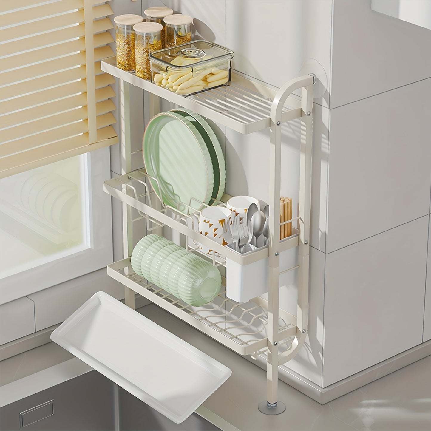 3-Tier Slim line Kitchen Dish Rack with Drip Tray – Multifunctional Storage Organizer