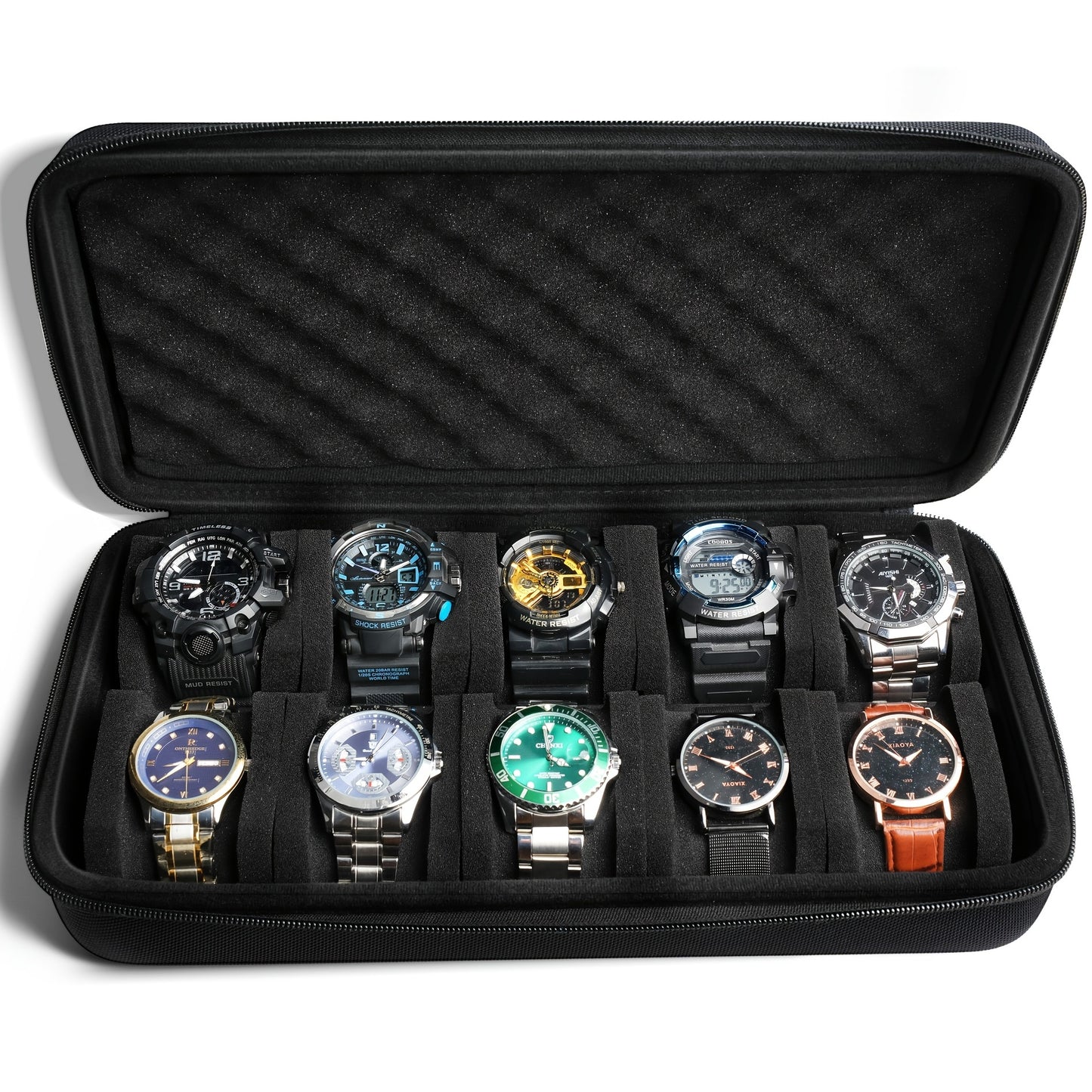 10-Slot Watch Storage Case – Travel-Ready Luxury Organizer with Hard Shell & Zipper