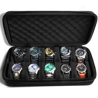 10-Slot Watch Storage Case – Travel-Ready Luxury Organizer with Hard Shell & Zipper