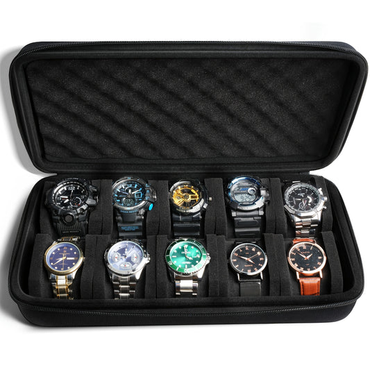 10-Slot Watch Storage Case – Travel-Ready Luxury Organizer with Hard Shell & Zipper