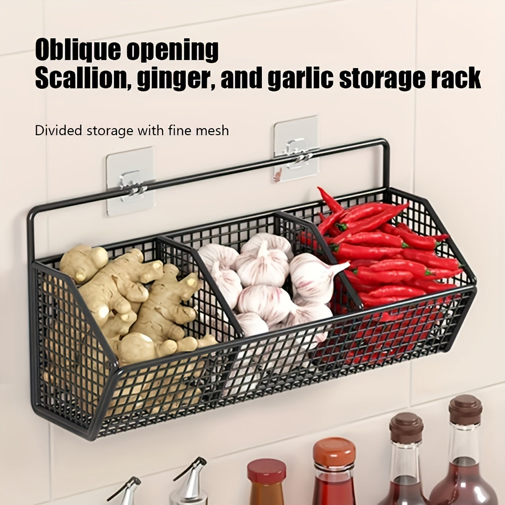 Wall-Mounted Kitchen Storage Basket – Durable Hanging Organizer Rack for Vegetables, Garlic, Onions & More