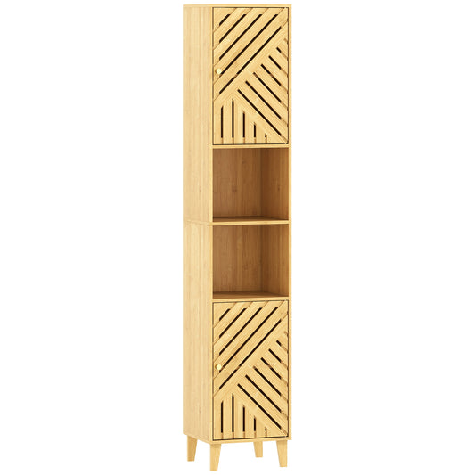 Multi-Storage Bamboo Door Bathroom Cabinet- Natural Finish