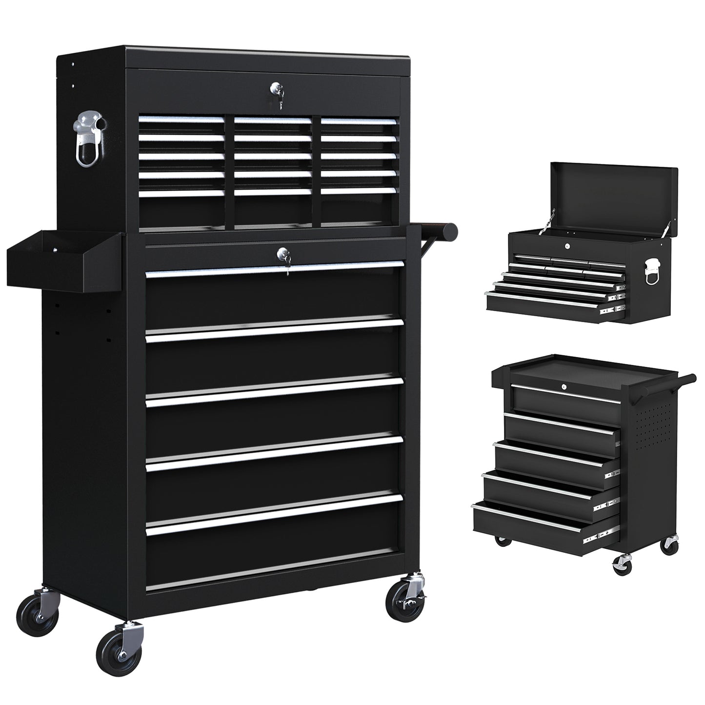 14 Drawer, Two-Part Tool Storage Chest on Wheels- Black