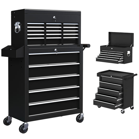 14 Drawer, Two-Part Tool Storage Chest on Wheels- Black