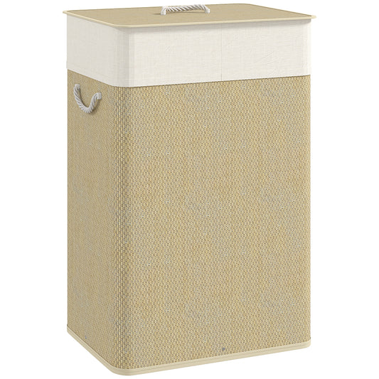Bamboo Laundry Basket with Lid, 72L Laundry Hamper with Rope Handles, Washing Basket with Removable Washable Liner Bag for Bathroom, Bedroom, Nature Wood Finish