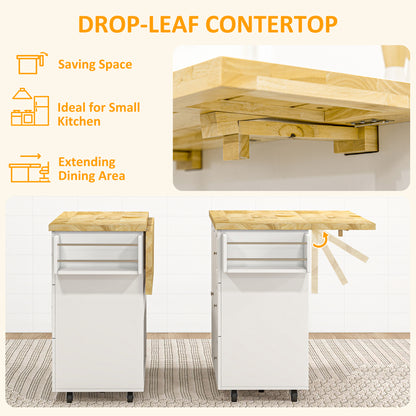 Kitchen Island Cart with Drop-Leaf Countertop – Mobile Storage Cabinet with Drawers, Spice Rack & Towel Holder