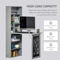 Folding Convertible Desk with Blackboard Multi-function Computer Office Workstation Side Shelf for Home Office, Grey