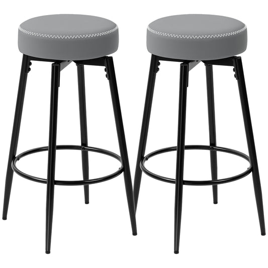 Set of Two Faux Leather Bar Stools- Grey/Black