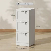 3-Drawer Filing Cabinet with Lock- White