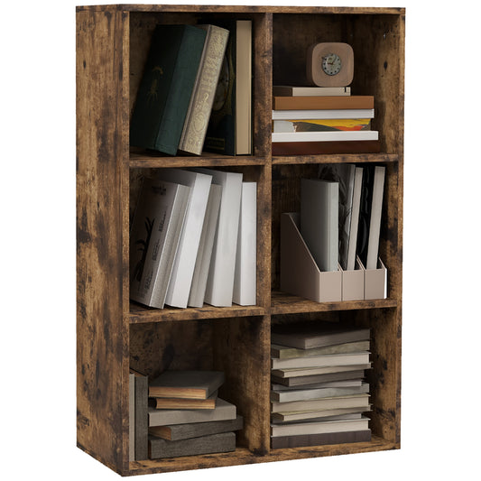 Six-Cube Bookcase- Rustic Brown Wood Effect
