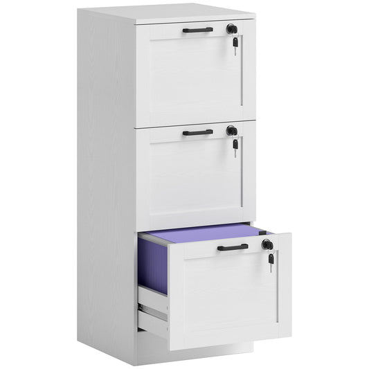 3-Drawer Filing Cabinet with Lock- White