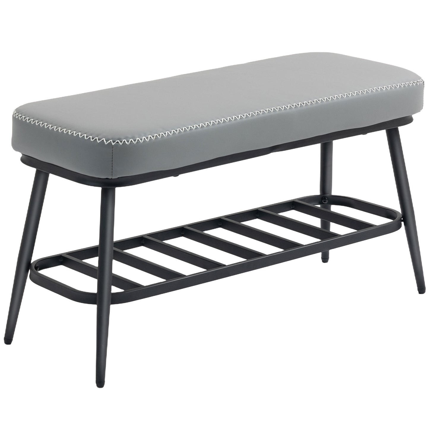 PU Leather Shoe Storage Bench- Grey