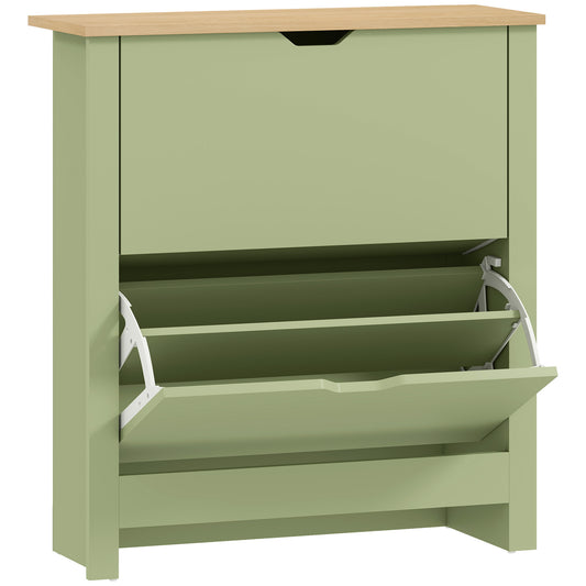Slim Shoe Cabinet, Narrow Shoe Cupboard with 2 Flip Drawers, Adjustable Shelves for 12 Pairs of Shoes, Green