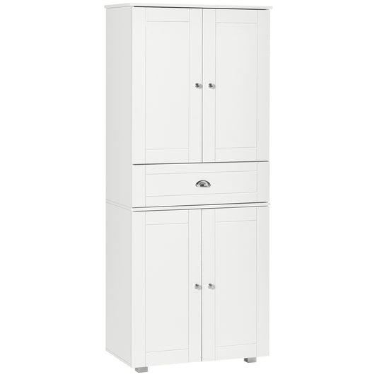 Freestanding Tall Kitchen Cupboard Storage Cabinets with Drawer and 3 Adjustable Shelves for Dining Room, Living Room, White