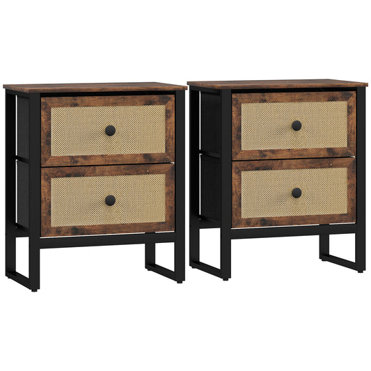 Industrial-Natural Bedside Table Set of 2- Brown