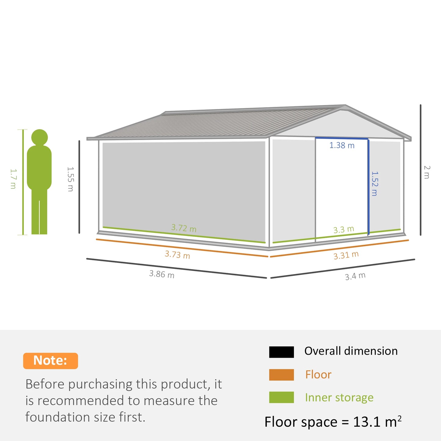 13 x 11ft Garden Metal Storage Shed Outdoor Storage Shed with Foundation Kit Ventilation & Doors, Light Grey