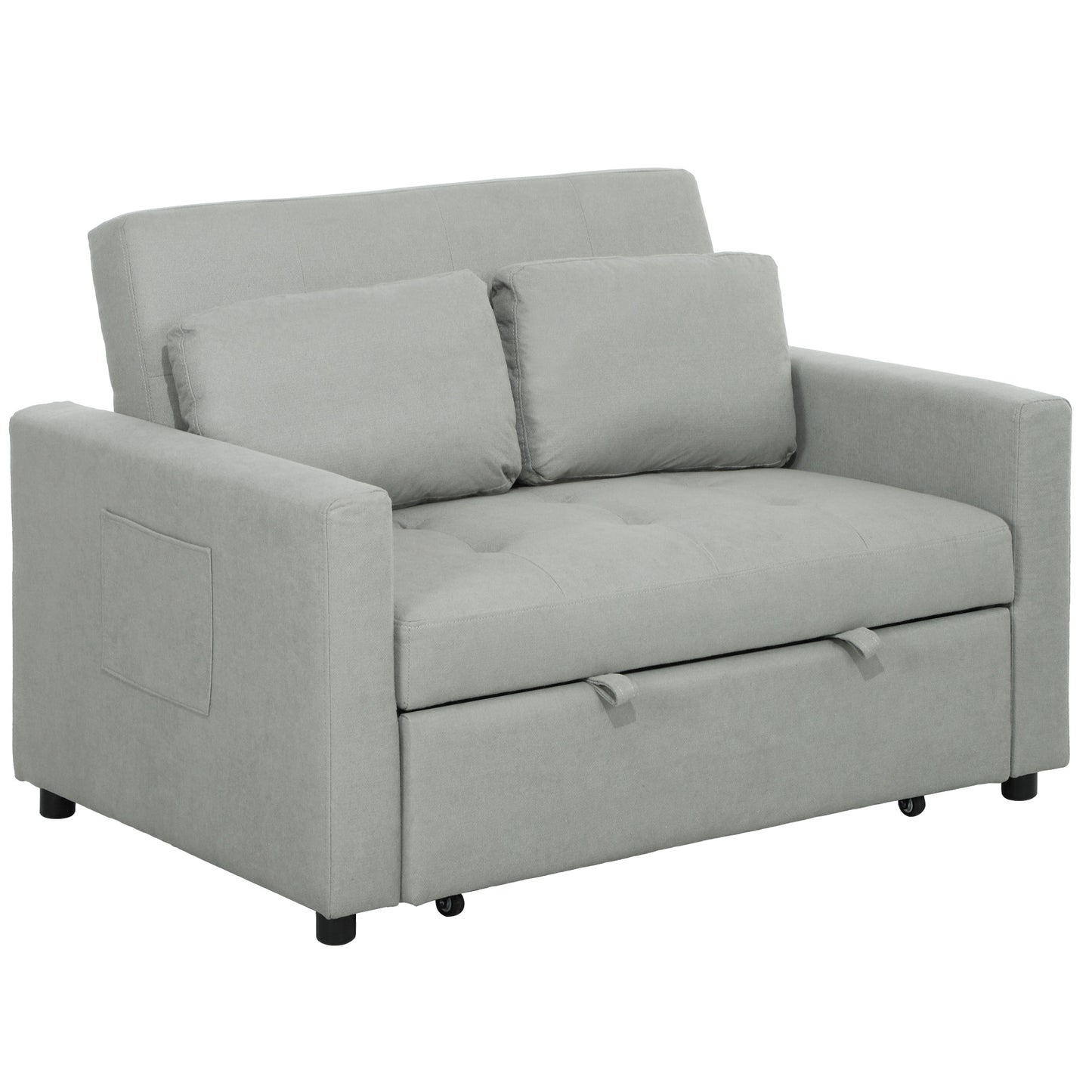 Velvet-Feel Two-Seater Sofa Bed- Light Grey