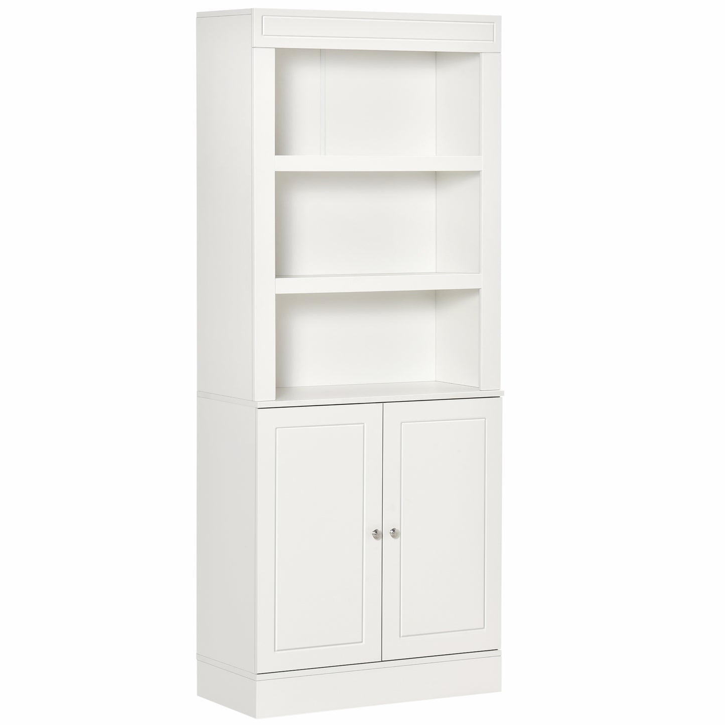 Kitchen Cupboard with 6-tier Shelving, Freestanding Storage Cabinet, Pantry Cupboard with 3 Open Compartments and Double-door Cabinet with Adjustable Shelves, White