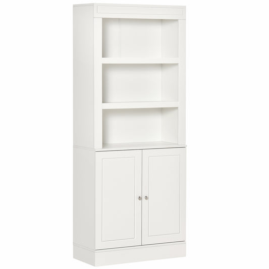 Kitchen Cupboard with 6-tier Shelving, Freestanding Storage Cabinet, Pantry Cupboard with 3 Open Compartments and Double-door Cabinet with Adjustable Shelves, White