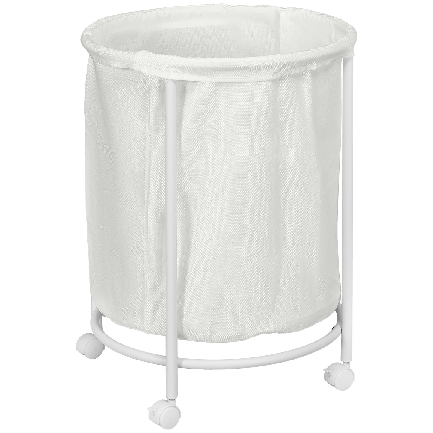 100L Steel Frame Laundry Bin, with Wheels- White