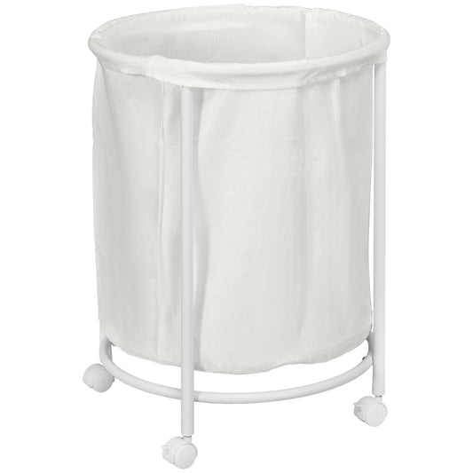 100L Steel Frame Laundry Bin, with Wheels- White