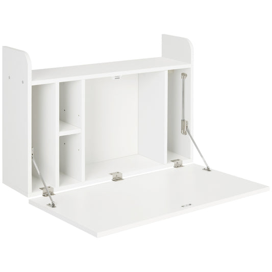 Wall Mounted Table, Drop Leaf Floating Laptop Desk with Space Saving Storage Compartments for Home Office and Study, 77cm x 20cm x 51cm, White