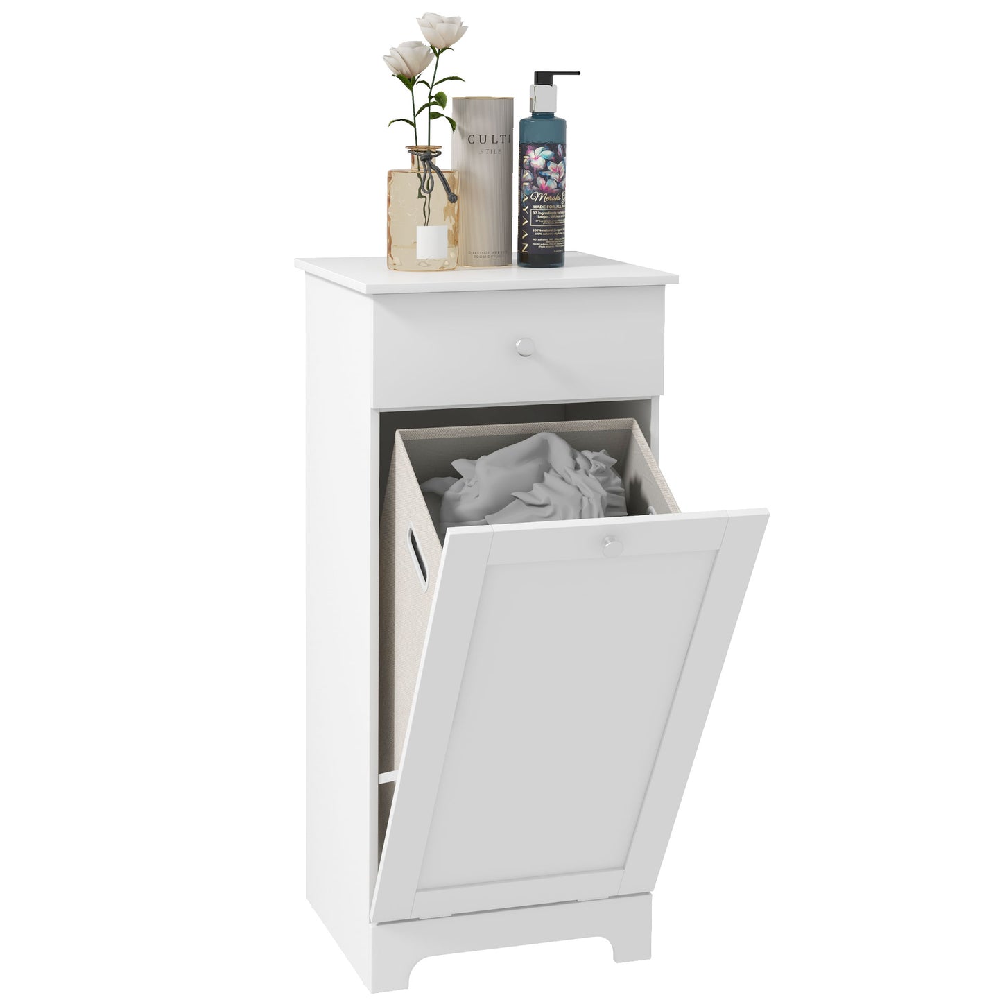 Single Hamper Laundry Storage Cabinet- White