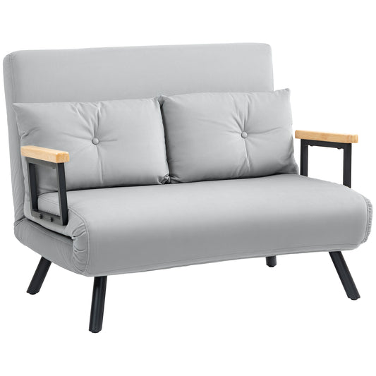 4-in-1 Velvet-Feel Double Sofa Bed, with Pillows- Light Grey