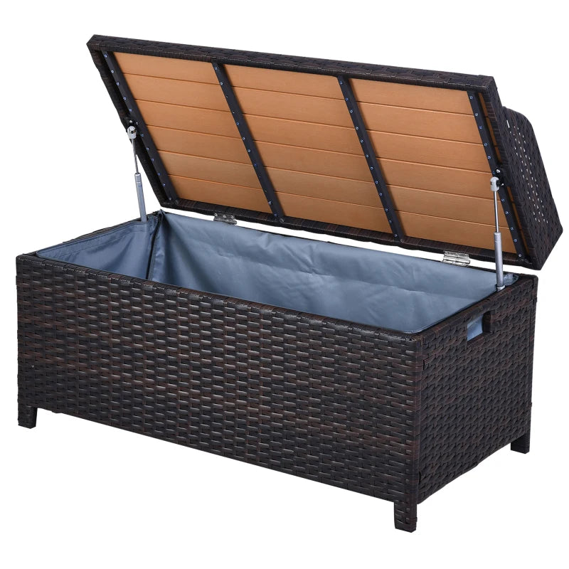 130L Rattan Garden Storage Box, with Seat - Mixed Brown