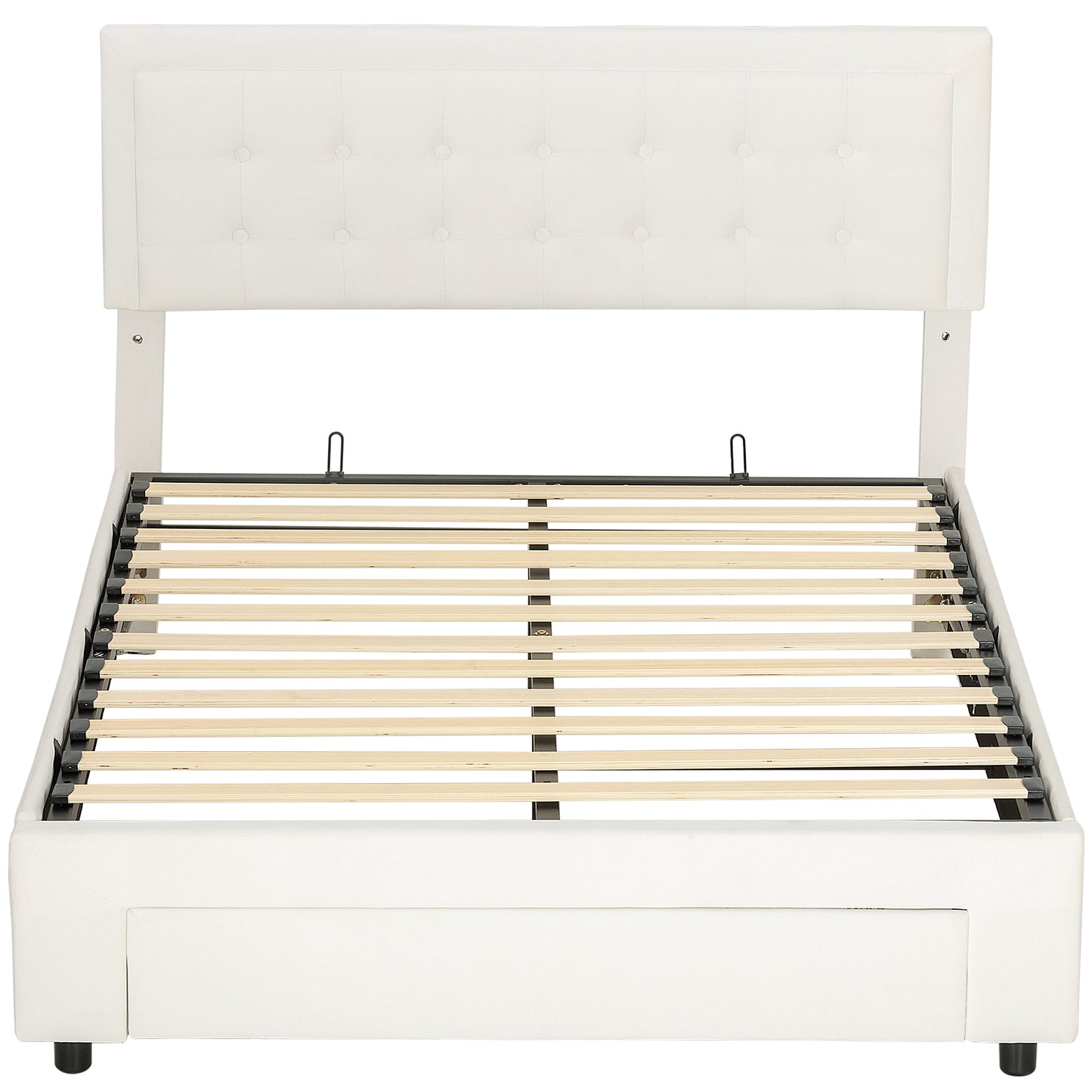Double Ottoman Bed Frame, with Front Drawer- Cream