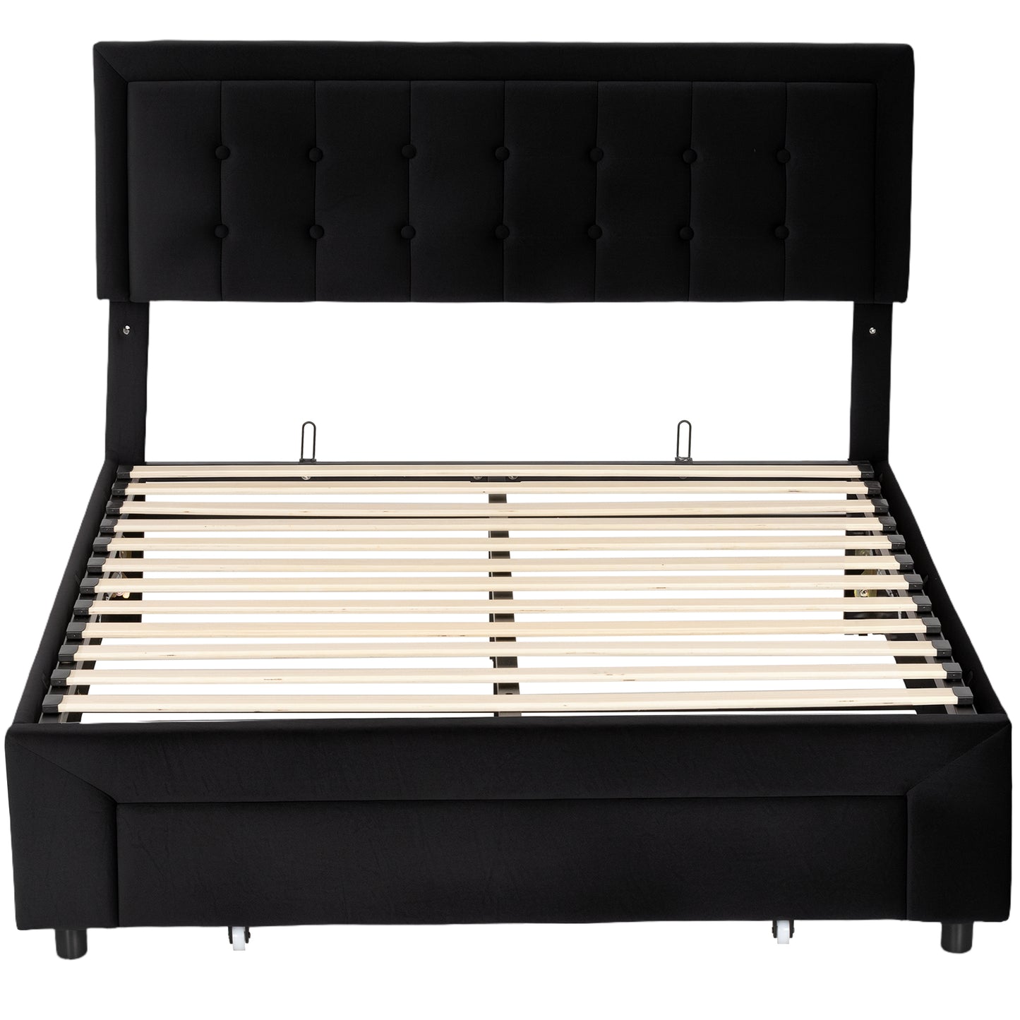 Double Ottoman Bed Frame, with Front Drawer- Black
