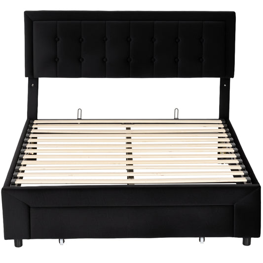 Double Ottoman Bed Frame, with Front Drawer- Black