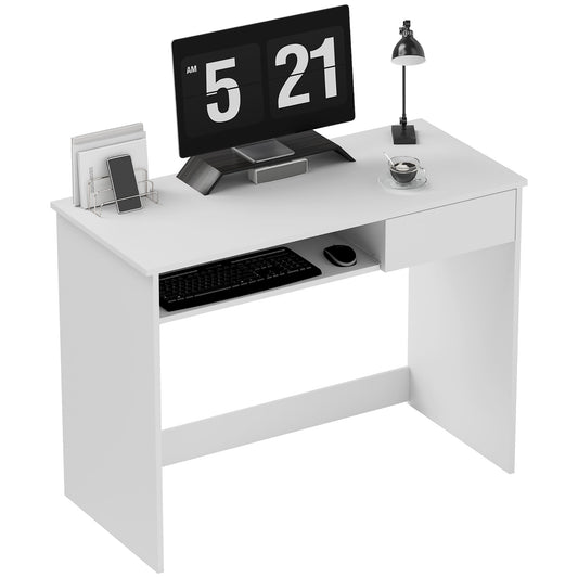 100cm Compact Computer Desk with Keyboard Tray, White