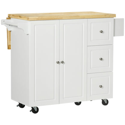 Kitchen Island Cart with Drop-Leaf Countertop – Mobile Storage Cabinet with Drawers, Spice Rack & Towel Holder