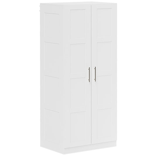 Double Paneled Door Wardrobe, with Shelves- White