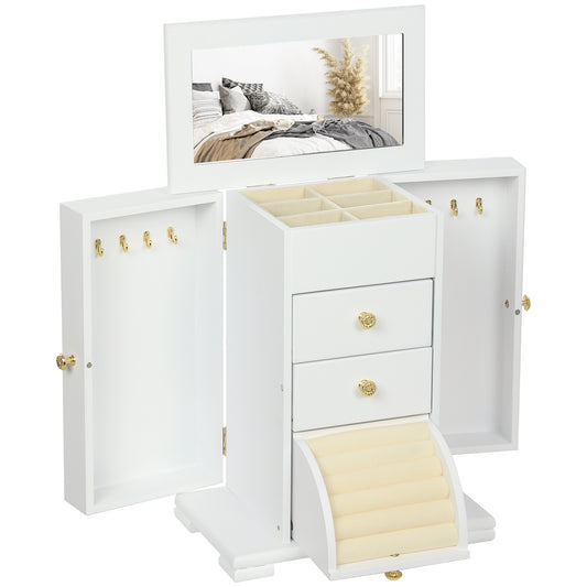 4-Tier Jewellery Box with Mirror and 2 Drawers- White