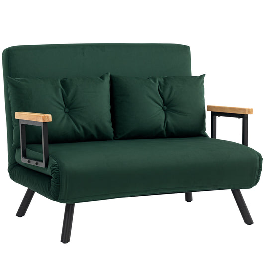 4-in-1 Velvet-Feel Double Sofa Bed, with Pillows- Green