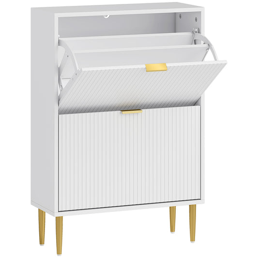 Narrow Shoe Cabinet with 2 Flip Drawers- White