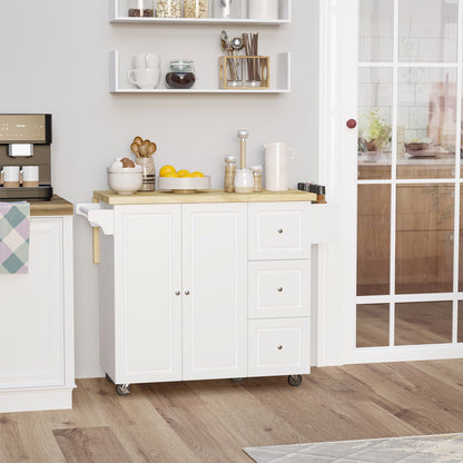Kitchen Island Cart with Drop-Leaf Countertop – Mobile Storage Cabinet with Drawers, Spice Rack & Towel Holder