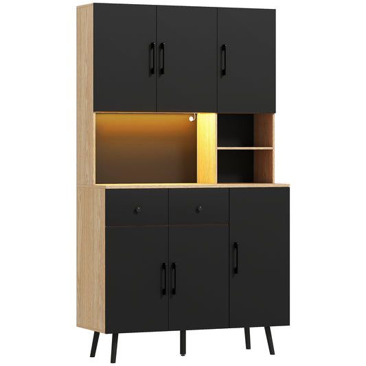 176 cm Kitchen Cupboard with LED Lights- Oak and Black