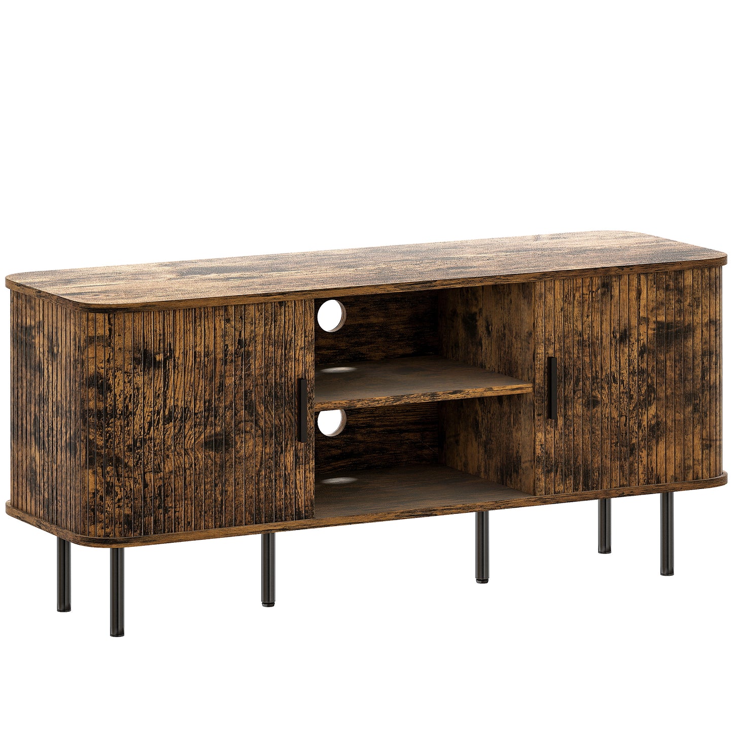 TV Unit with Storage Shelves and Cupboard, Rustic Brown