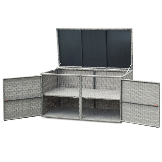 330L Outdoor Rattan Storage Box with Shelves – Weather-Resistant Patio Storage Chest for Cushions, Garden & Poolside