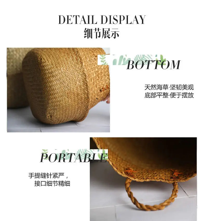 Wicker Storage & Hanging Baskets – Foldable Seagrass Laundry Baskets, Flower Pots & Garden Storage for Home Decor