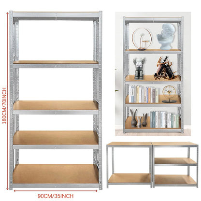 Heavy Duty 5-Tier Adjustable Metal Shelf Rack – 875KG Industrial Storage Unit for Workshop, Garage, Office & Home