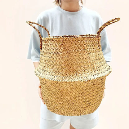 Wicker Storage & Hanging Baskets – Foldable Seagrass Laundry Baskets, Flower Pots & Garden Storage for Home Decor